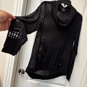 PL MOVEMENT Brand. Black Turtleneck Sweater with Mesh Design